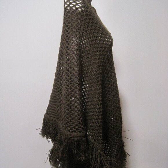 Zinc Women's Large Brown Crossover Shawl Sweater Wraps Knit Poncho Fringe Trim - Picture 5 of 7